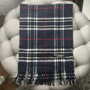 100% Cashmere Made in Scotland Navy Blue Plaid Men’s Scarf